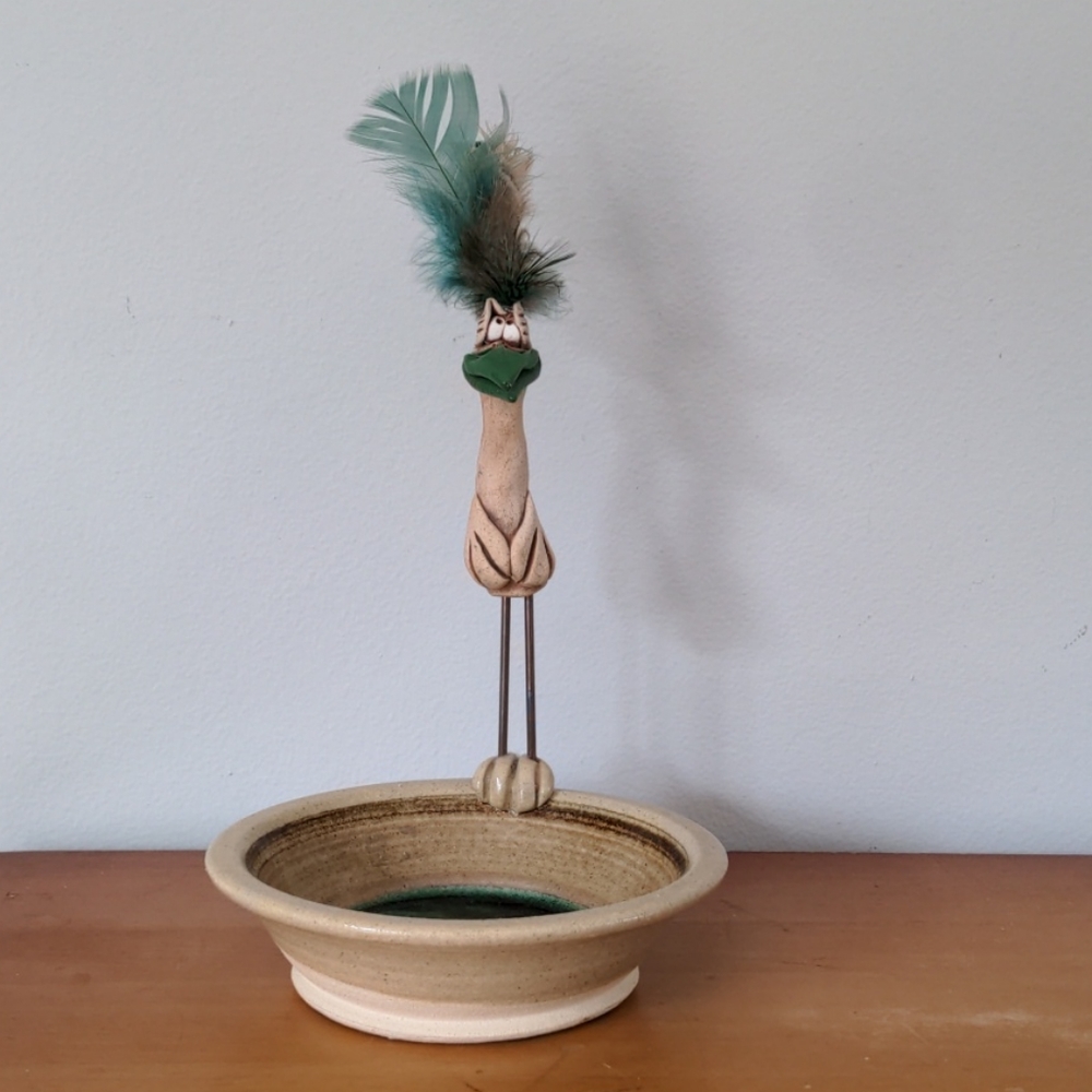 Feathered Chicken Catchall Jewelry Ceramic Dish